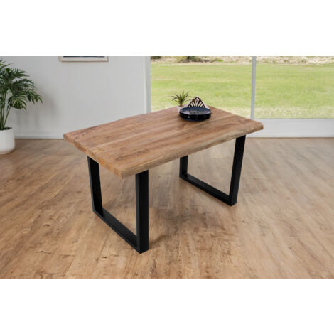 Esstisch Baumkante massiv Mango 140 x 80 U-Gestell schwarz CALI (1/5)