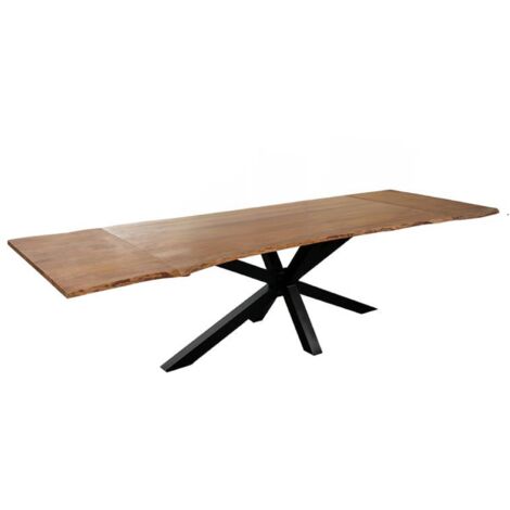 Baumkantentisch Akazie stonefarben 140(220)x90 cm Ansteckplatten Spider-Gestell schwarz JANNIK