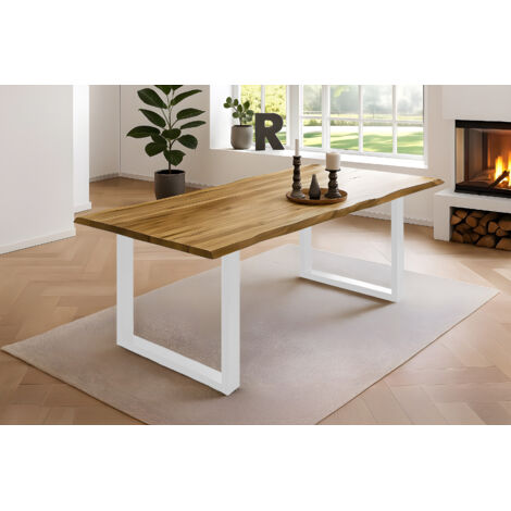 Esstisch Baumkante massiv Akazie natur 140 x 80 weiß NOAH (1/5)