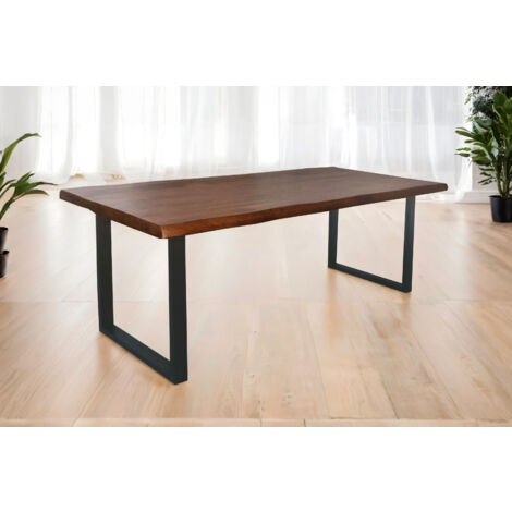 Esstisch Baumkante massiv Mango honigfarben 280 x 100 U-Gestell schwarz CALI