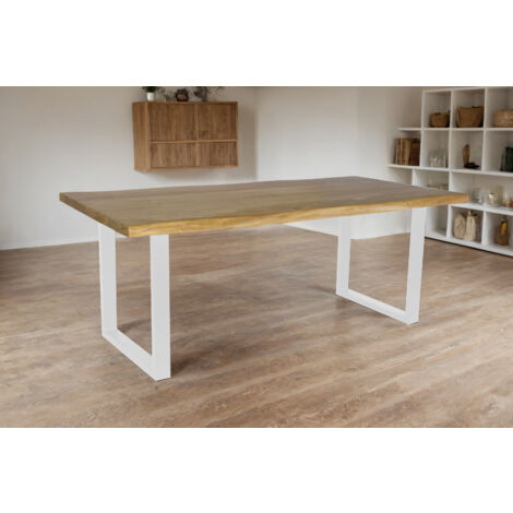 Esstisch Baumkante Akazie massiv eichenfarben 220 x 100 U-Gestell weiß CALI (1/5)