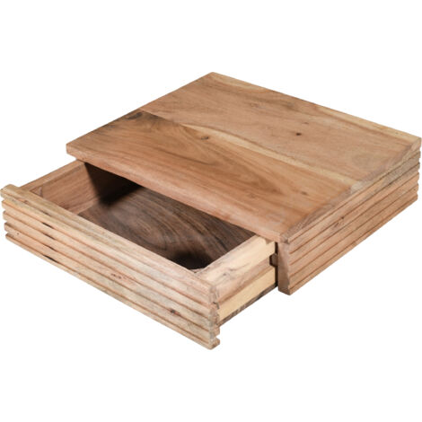 Steckboard mit Baumkante Schubladenregal Akazie massiv natur gerillt 30 x 25 x 8 cm LEONA (1/5)