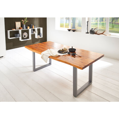 Esstisch Baumkante massiv Akazie cognac 140 x 80 silber IMKA (1/5)