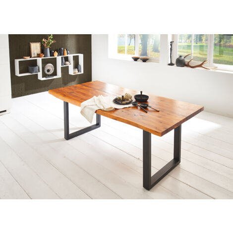 Esstisch Baumkante massiv Akazie cognac 160 x 85 schwarz IMKA (1/5)