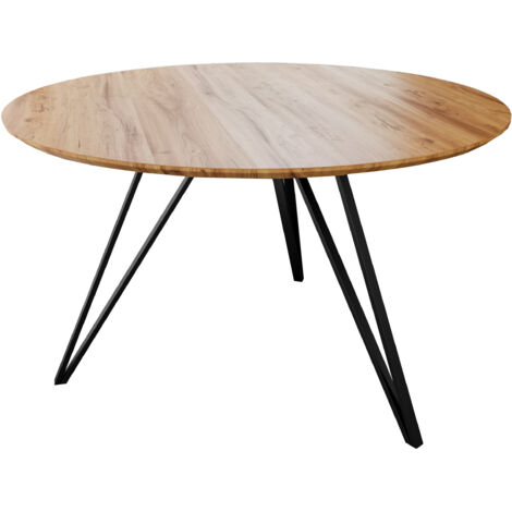 Runder Esszimmertisch massiv Eiche Schweizer Kante 100 cm Hairpin schwarz DREAM