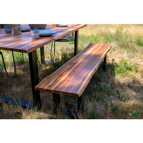 Outdoor-Baumkantenbank 180 x 40 cm Akazie mit U-Gestell Schwarz AVILA (1/5)