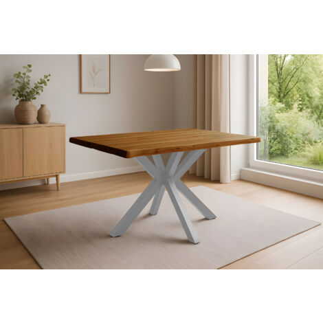 Esstisch Baumkante Akazie honigfarben 140 x 80 cm Spider-Gestell silber HARLEY (1/5)