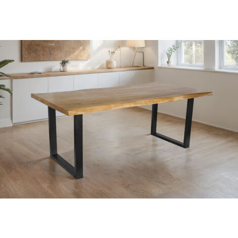 Esstisch Baumkante Akazie massiv eichenfarben 240 x 100 U-Gestell schwarz CALI (1/5)