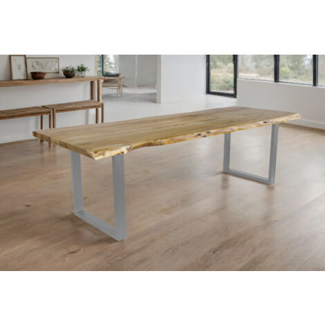 Esstisch Baumkante Akazie massiv eichenfarben 260 x 100 U-Gestell silber CALI