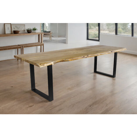 Esstisch Baumkante Akazie massiv eichenfarben 260 x 100 U-Gestell schwarz CALI
