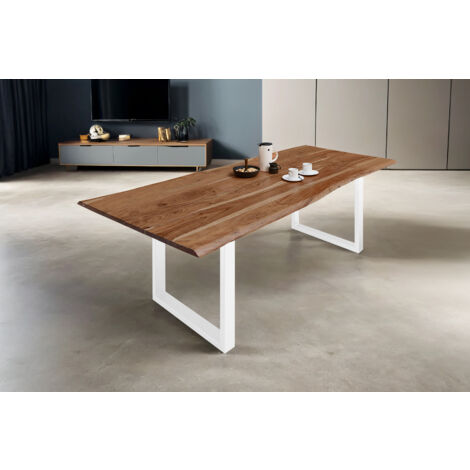 Esstisch Baumkante massiv Akazie natur 120 x 80 weiß MILO (1/5)