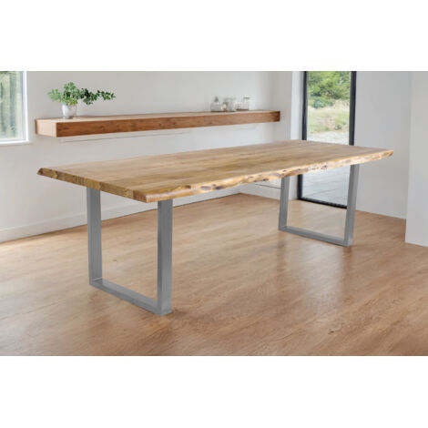 Esstisch Baumkante Akazie massiv Eiche 280 x 100 U-Gestell silber CALI