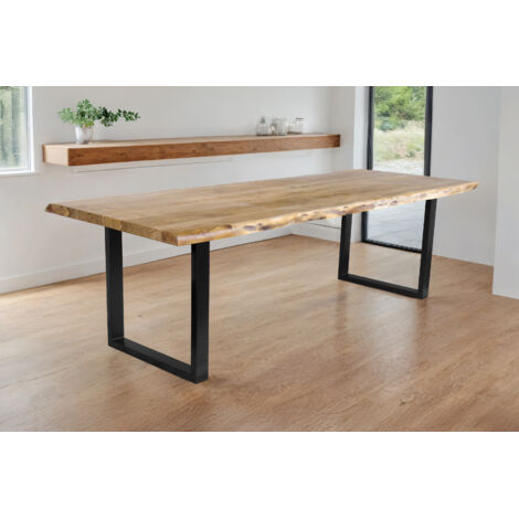 Esstisch Baumkante Akazie massiv Eiche 280 x 100 U-Gestell schwarz CALI