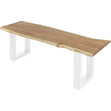 Sitzbank Baumkante 140 cm natur massiv Akazie weiß (1/5)