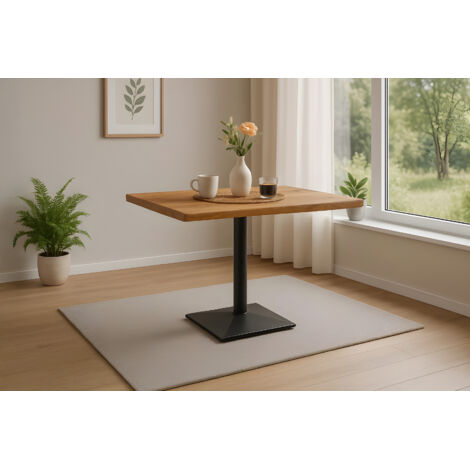 Bistrotisch Baumkante massiv 80 x 60 cm Akazie natur schwarz Säulengestell INES (1/5)