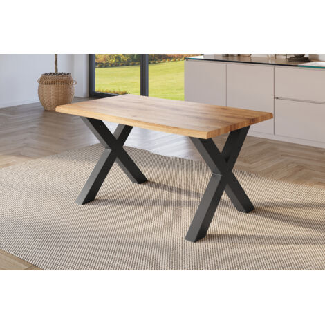 Esstisch Baumkante Holz-Optik Wildeiche 160 x 85 X-Gestell schwarz JULIUS