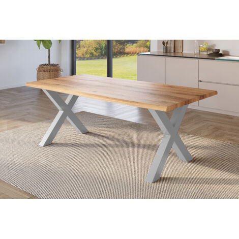 Esstisch Baumkante Holz-Optik Wildeiche 220 x 100 X-Gestell silber JULIUS (1/5)