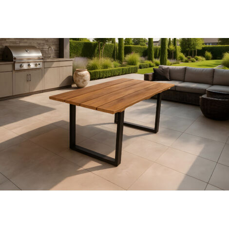 Gartentisch Outdoor massiv Teakholz 180 x 90 U-Gestell Metall schwarz BOGOTA (1/4)