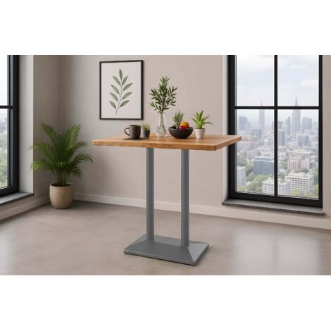 Bistrotisch Baumkante massiv Mango naturfarben Doppelsäulengestell silber 100 x 60 cm IAN