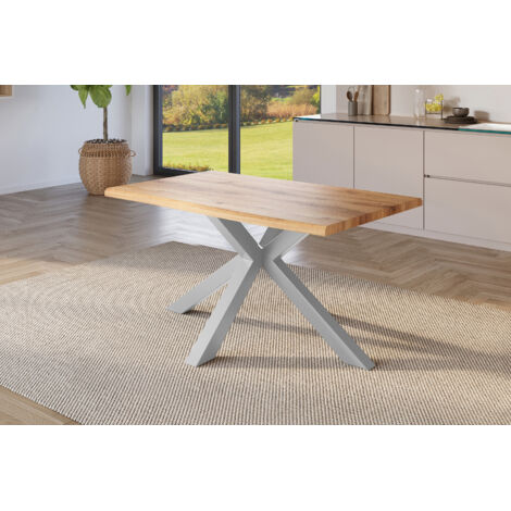 Esstisch Baumkante Holz-Optik Wildeiche 120 x 80 Spider-Gestell silber JULIUS