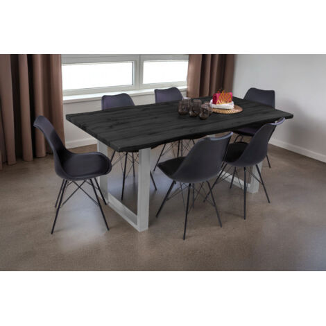 Esstisch Baumkante Holz-Optik Grau 160 x 85 U-Gestell silber JOSY (1/4)