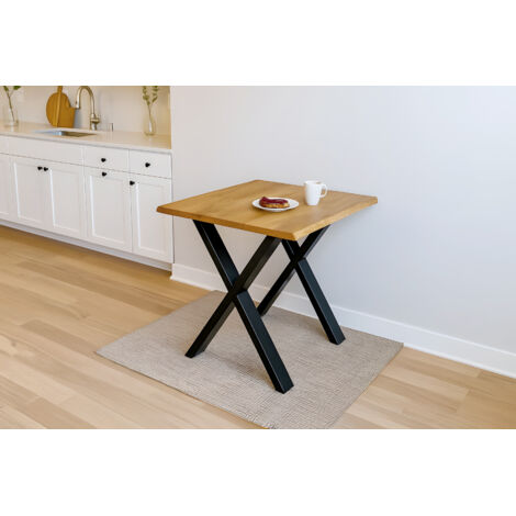 Esstisch Baumkante massiv Eiche geölt 90 x 90 cm X-Gestell schwarz SALVADOR (1/5)