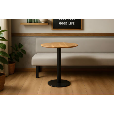 Bistrotisch Schweizer Kante massiv 60 cm Akazie naturfarben Säulengestell-rund schwarz BRASILIAN (1/5)