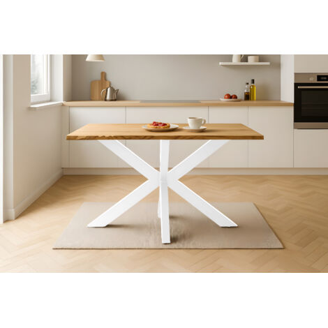 Esstisch Baumkante massiv Eiche geölt 180 x 90 cm Spider-Gestell weiß SALVADOR (1/5)