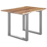 Esstisch Baumkante massiv Akazie natur 140 x 80 silber U-Gestell LUBIN