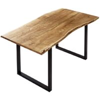 Esstisch Baumkante massiv Akazie naturfarben 130 x 75 cm schwarz U-Gestell BILLY