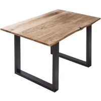 Esstisch Baumkante massiv Akazie naturfarben 100 x 70 cm schwarz U-Gestell BILLY