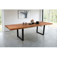 Esstisch Baumkante Akazie natur 180 (280) x 90 U-Gestell schwarz mit Ansteckplatten CALI