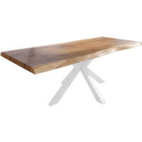 Esstisch Baumkante massiv Akazie natur 240 x 120 Spider-Gestell Metall weiß TITAN