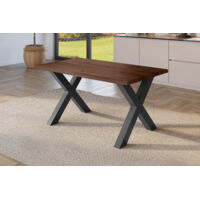 Esstisch Baumkante Holz-Optik Nussbaum 140 x 80 X-Gestell schwarz JULIUS
