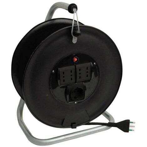 ELEKTRISCHES VERLÄNGERUNGSKABEL MT.25 KABEL 3X1,5 - 4 STECKDOSEN BIPASSO + SCHUKO MIT STATIV (1/3)