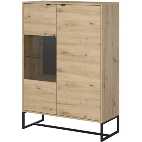 MÖBEL VITRINE SCHRANK SIDEBOARD WOHNZIMMEREICHE SCHWARZ 133x93x39cm AMBER (1/3)