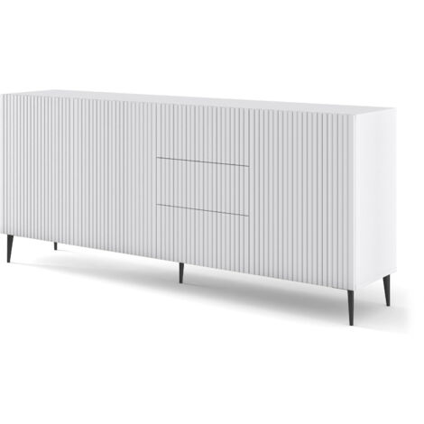Mobile tv soggiorno RAVENNA cm 200x42x87H Bianco opaco piedi neri BIM FORNITURE