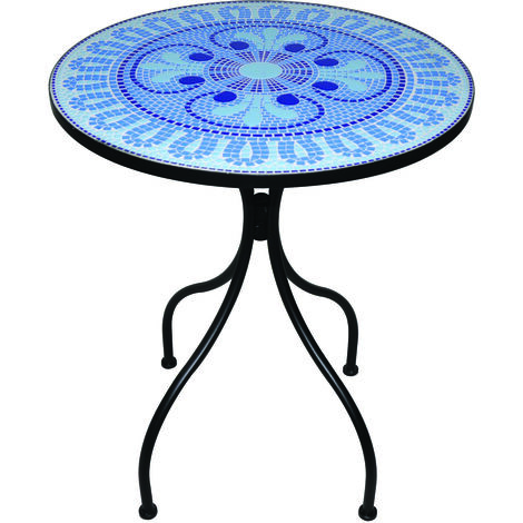 DECOJARDIN HELLAS OUTDOOR-TISCH AUS SCHWARZEM STAHL UND PLATTE MIT DEKORIERTER KERAMIK, 80 CM