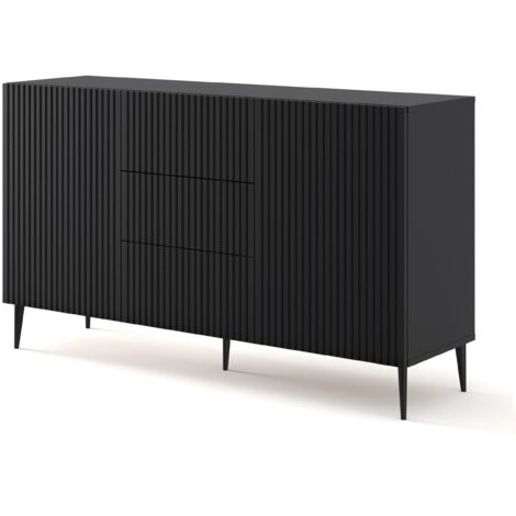 Kommode RAVENNA B 150 cm 2D3S gefrästes schwarz matt + füße