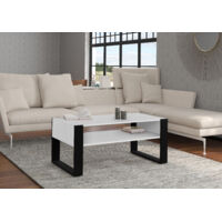 Kaffeetisch Couchtisch NUKA F 110x60x48 cm Weiß Matt/Matt schwarz Beistelltisch Tisch mit Regal