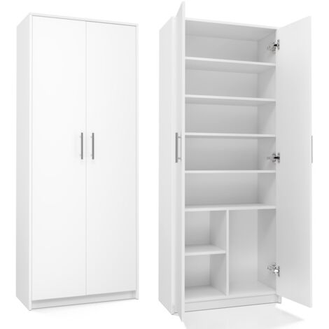 PARLA - Modern wardrobe with 6 shelves - 180x74x35cm - Storage - Office wardrobe - White