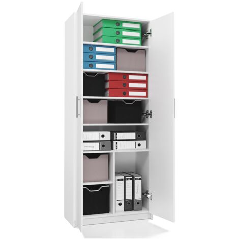 PARLA - Modern wardrobe with 6 shelves - 180x74x35cm - Storage - Office wardrobe - White