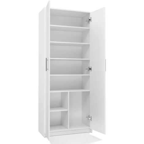 PARLA - Modern wardrobe with 6 shelves - 180x74x35cm - Storage - Office wardrobe - White