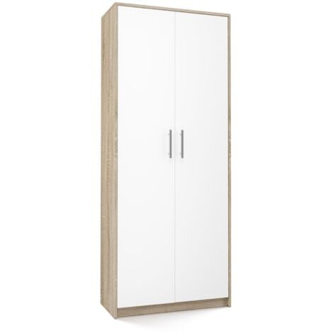 PARLA - Modern wardrobe with 6 shelves - 180x74x35cm - Storage - Office wardrobe - White and Sonoma
