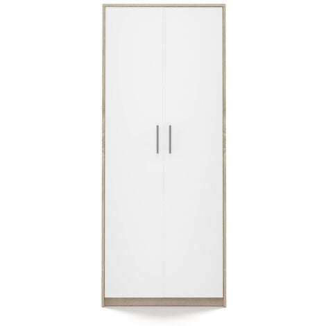 PARLA - Modern wardrobe with 6 shelves - 180x74x35cm - Storage - Office wardrobe - White and Sonoma