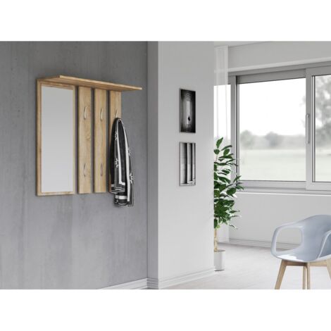 REGGY - Wall hook + large mirror - 6 double hooks - Shelf - Hall cupboard - 85x82x15cm