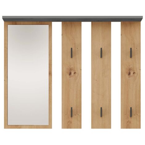 PARMI - Wall hook with mirror - Wall coat hook - 100x15x81.5 cm - 6 hooks - Hall furniture (1/3)