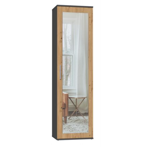 ATARA - Hall cupboard with large mirror - 180x50x35 cm - 2 shelves + hanging space - Hall furniture