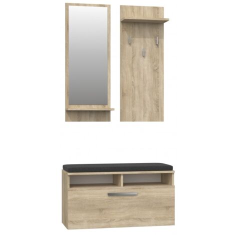 ANDERS Contemporary entrance unit with cushion 85x46x35 cm Shoe Storage Bench 3 hooks Mirror Cloakroom