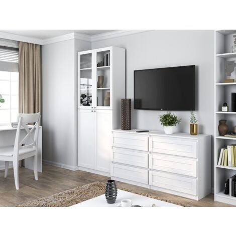 PERRY - Four-door display cabinet - Classic style - 6 shelves - 80.5x31x200 cm - Living room furniture